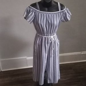 bebe Denim Off Shoulder Stripped Jumper